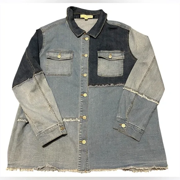 Women’s Patched Denim Button Down Shirt - Picture 1 of 10